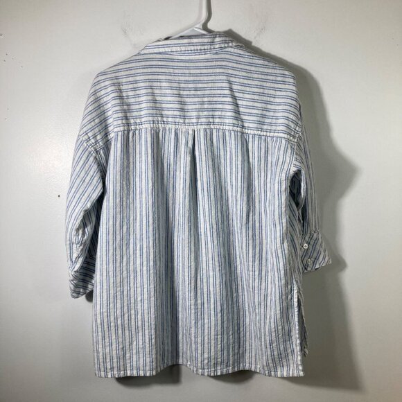 Womens J Jason Wu Linen‎ Blend Button Striped Shirt 1/2 Sleeve White Blue S - Picture 2 of 7